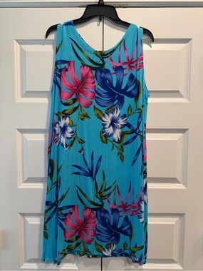 Tropical Floral Sleeveless Shift Dress/Coverup